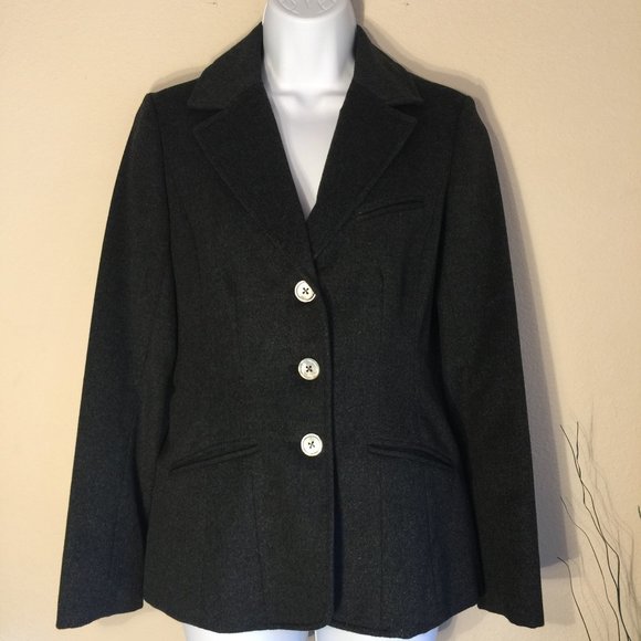 Eddie Bauer Angora Rabbit Hair Wool Blend Blazer Petite Tailored Jacket Charcoal - Picture 1 of 16